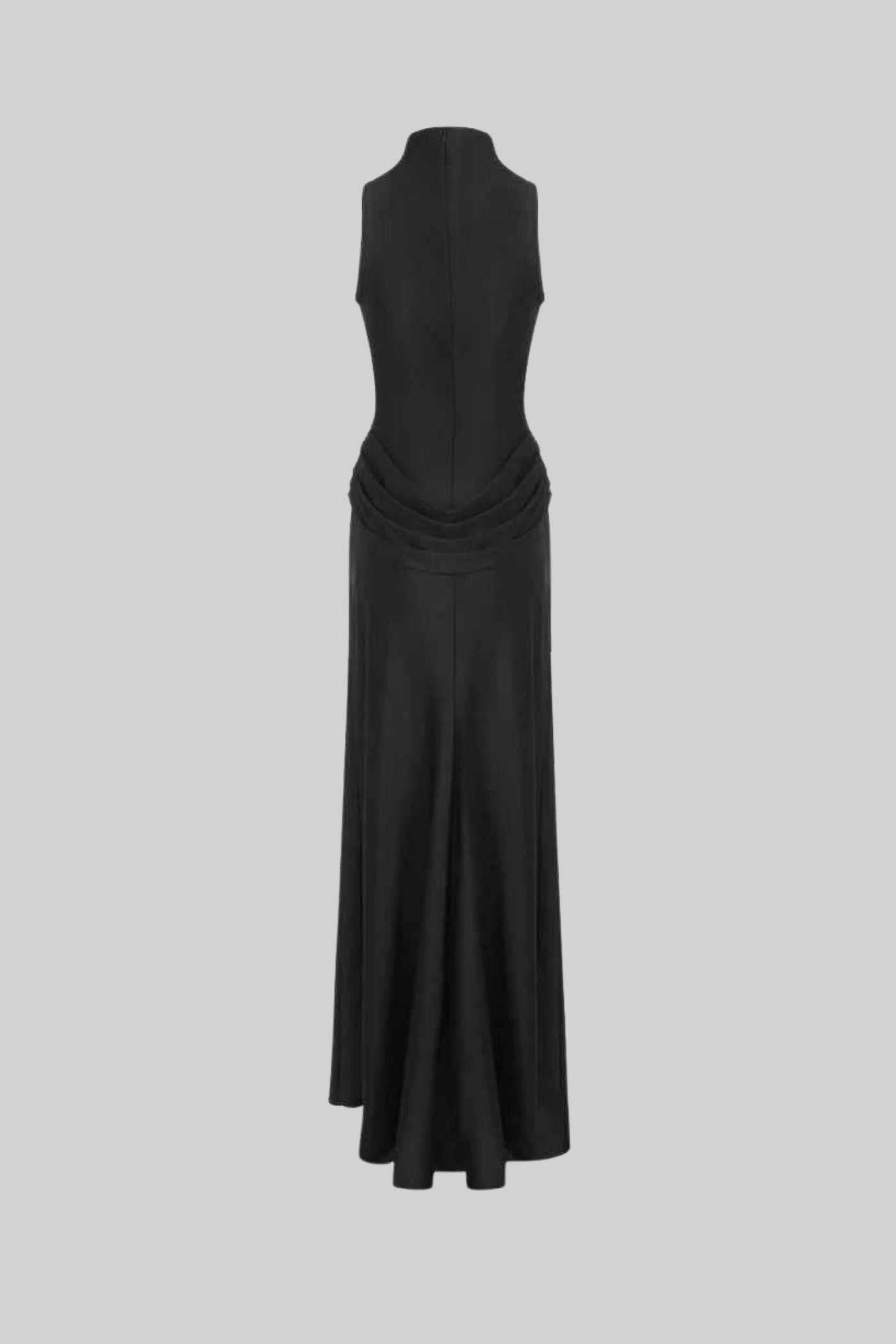 Vestido Maxi Sem Mangas com Cintura Drapada e Fenda Lateral - Preto