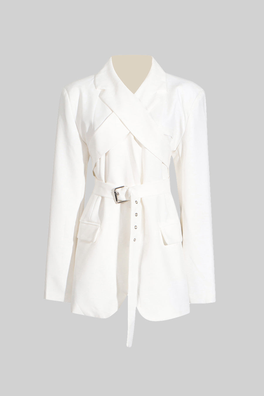 Blazer Moderno com Lapelas Cruzadas - Branco