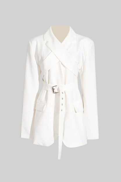 Blazer Moderno com Lapelas Cruzadas - Branco