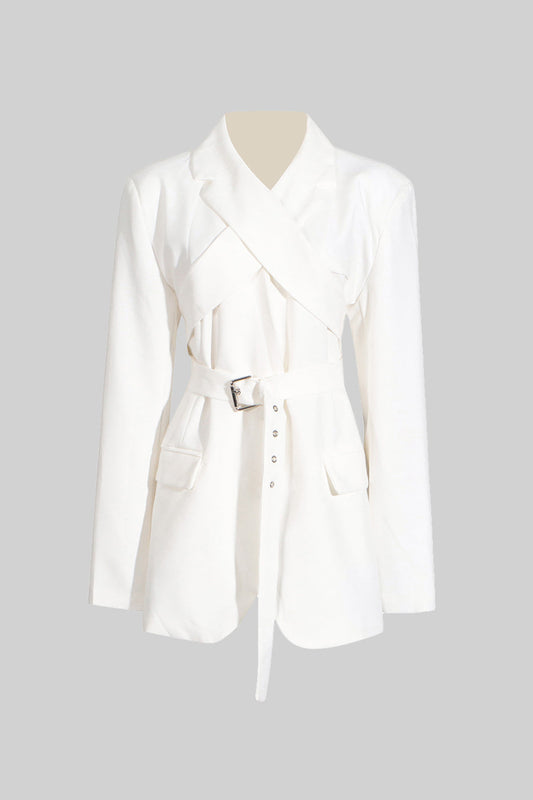 Blazer Moderno com Lapelas Cruzadas - Branco