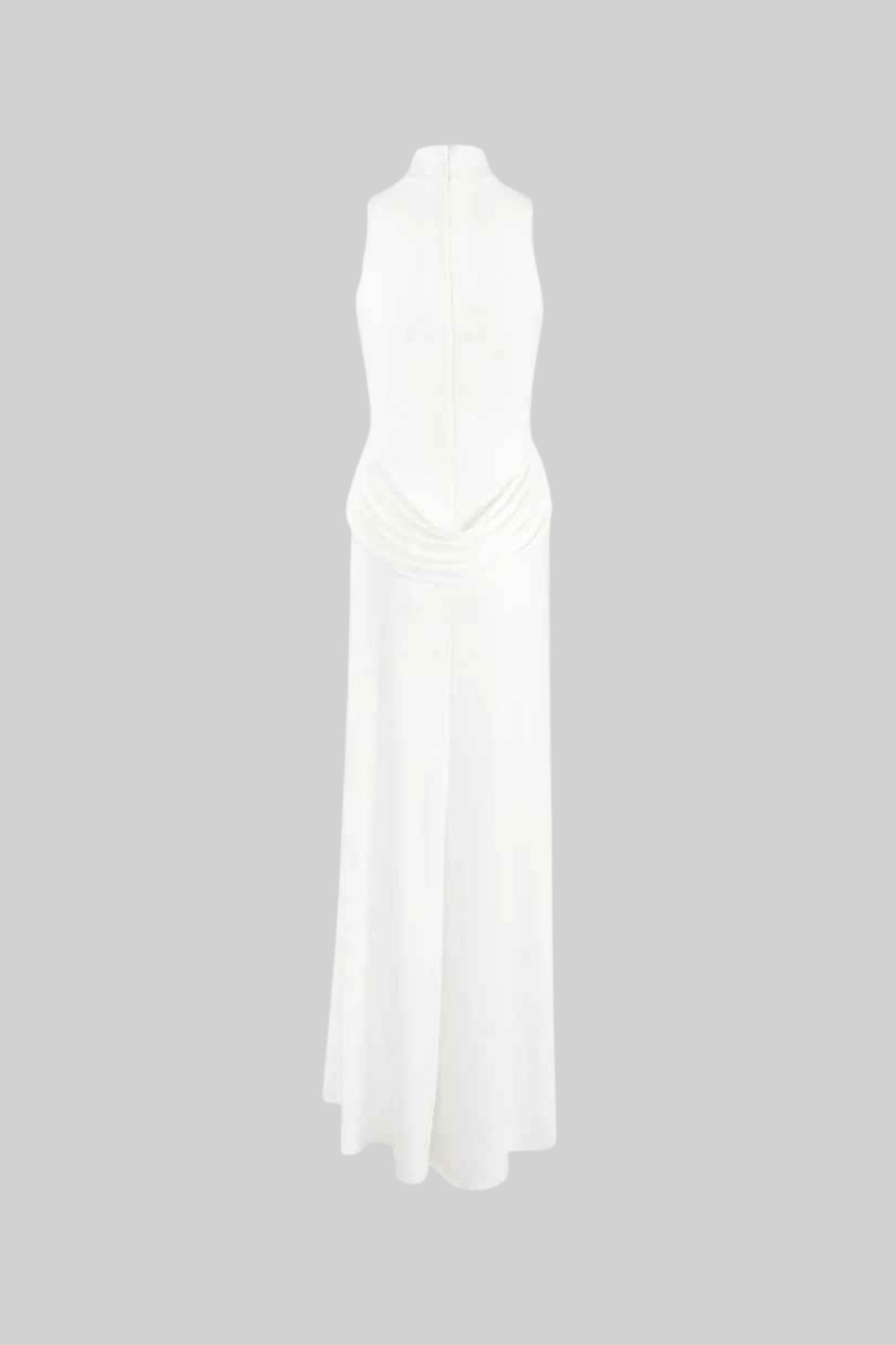 Vestido Maxi Sem Mangas com Cintura Drapada e Fenda Lateral - Branco