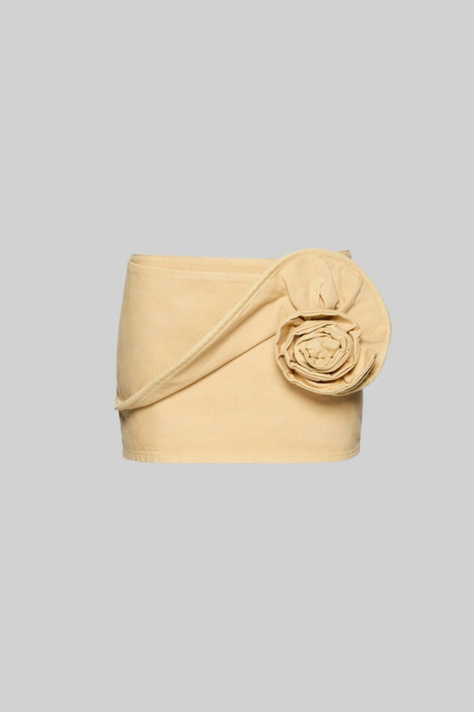 Mini Saia com Apliqué de Rosa Drapada - Bege