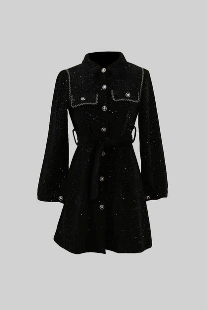Vestido Elegante com Detalhe de Costura em Contraste - Preto