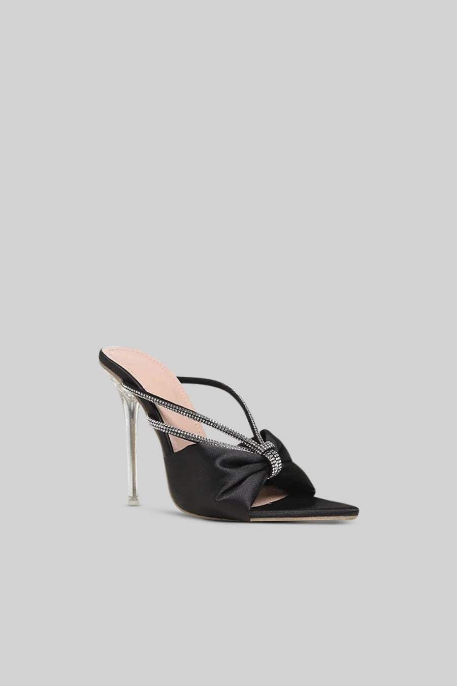 Sandálias de Salto Alto em Cetim Decoradas - Preto