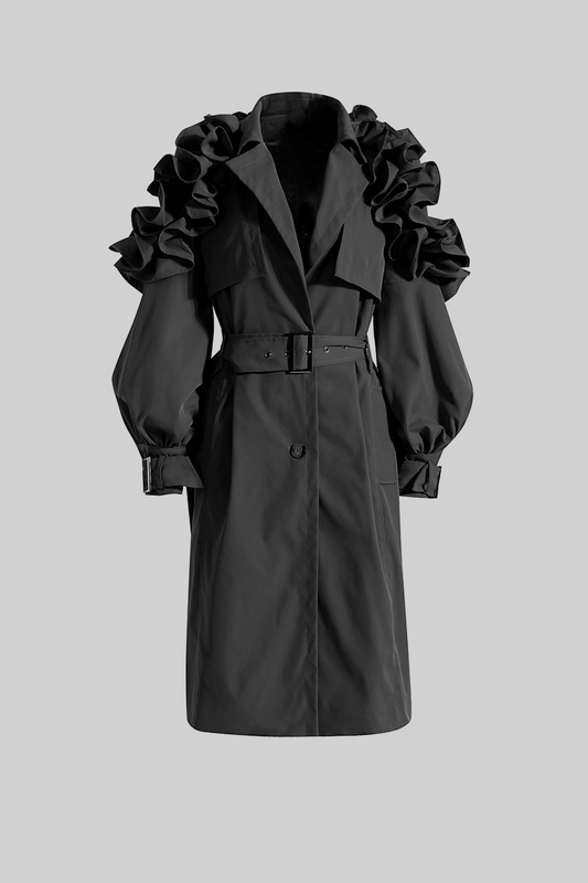Casaco Trench com Babados - Preto
