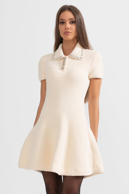 Vestido Elegante de Manga Curta - Ivoire