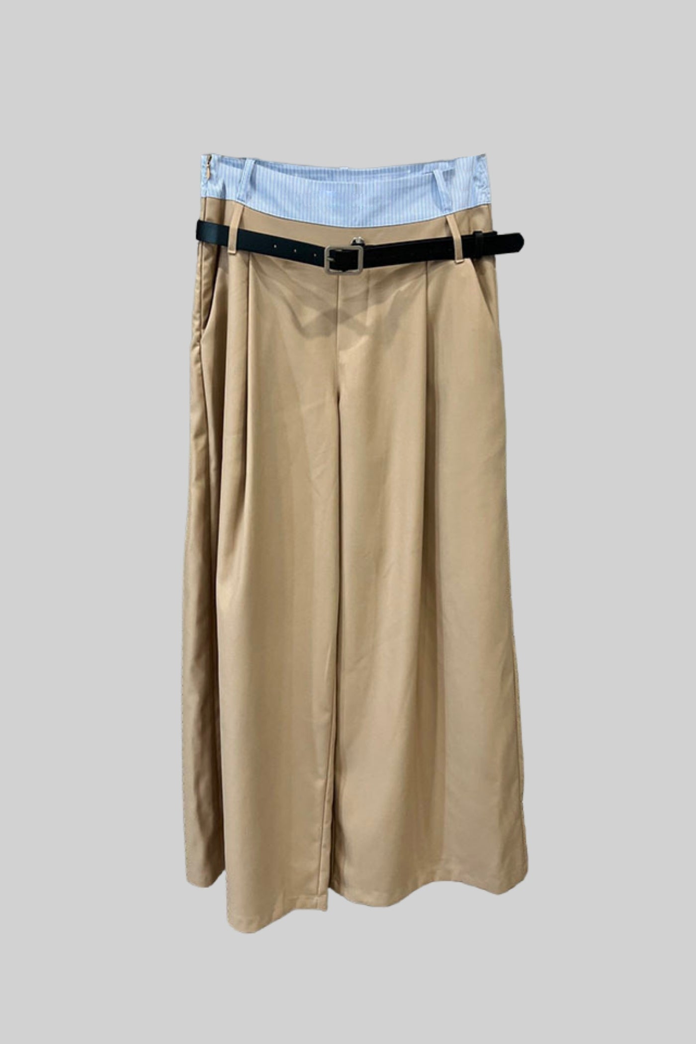 Conjunto de Duas Peças com Top Cortado de Colarinho Oversized e Calças de Perna Larga - Bege/Azul