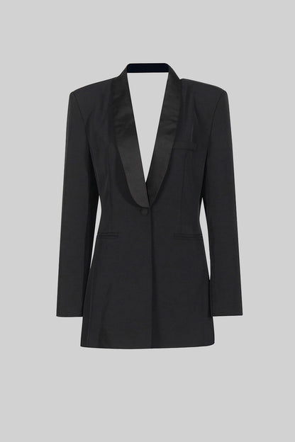 Blazer Elegante Sem Costas com Gola Xale - Preto