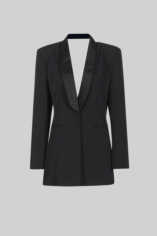 Blazer Elegante Sem Costas com Gola Xale - Preto
