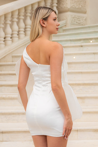 Vestido Mini Floral de Organza Volumosa 3D - Branco