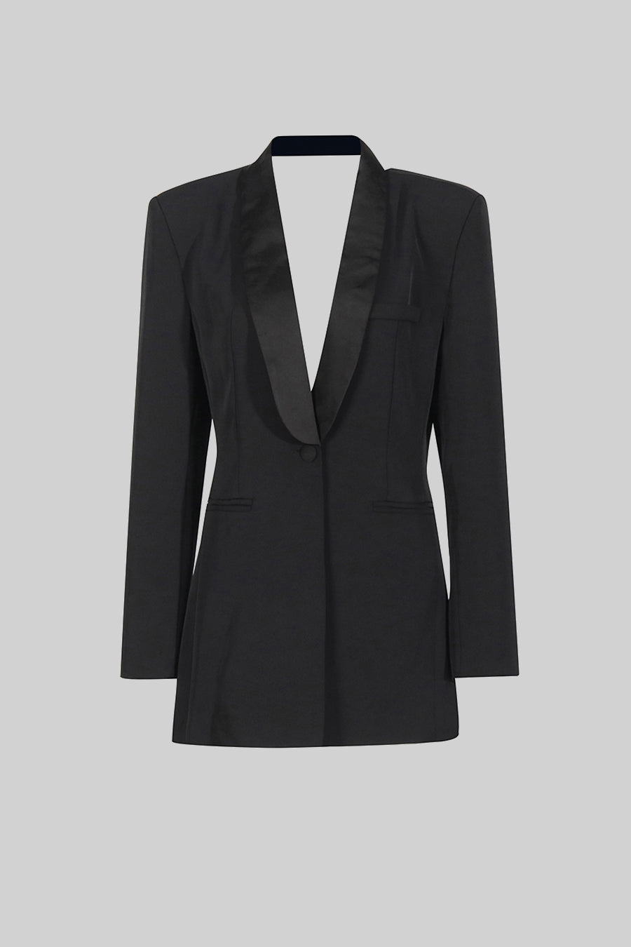 Blazer Elegante Sem Costas com Gola de Xale - Preto