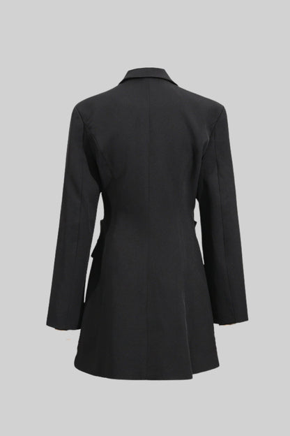 Vestido Blazer Preto com Recortes e Laço de Cristal