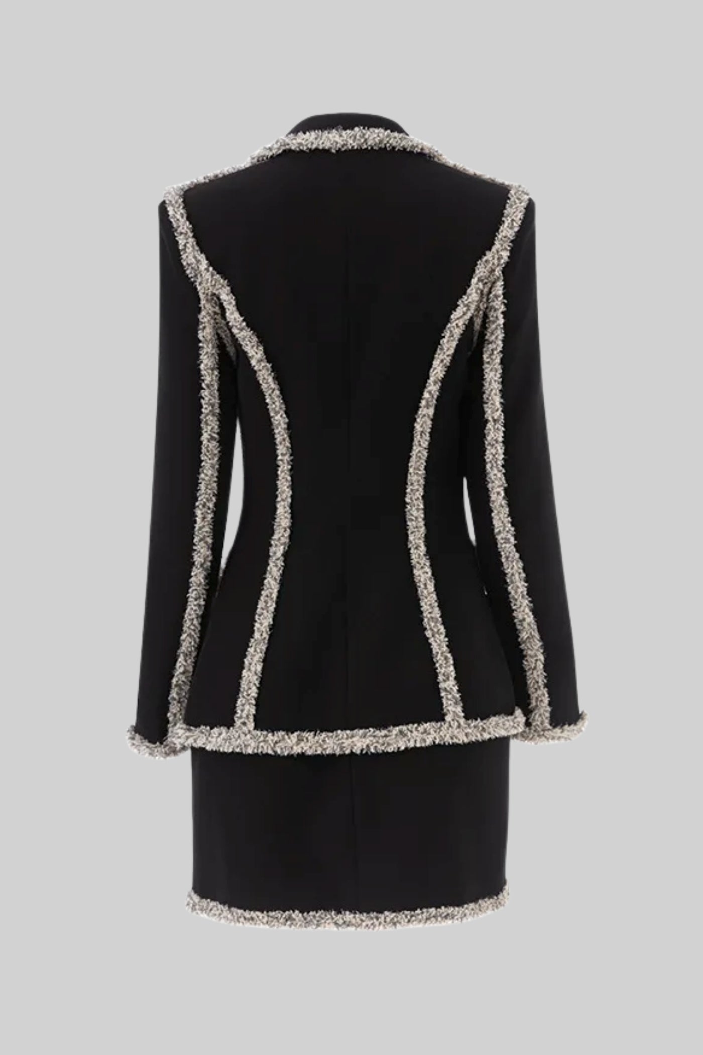 Blazer com Acabamento em Tweed e Saia Mini a Condizer - Preto