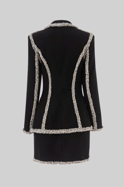 Blazer com Acabamento em Tweed e Saia Mini a Condizer - Preto