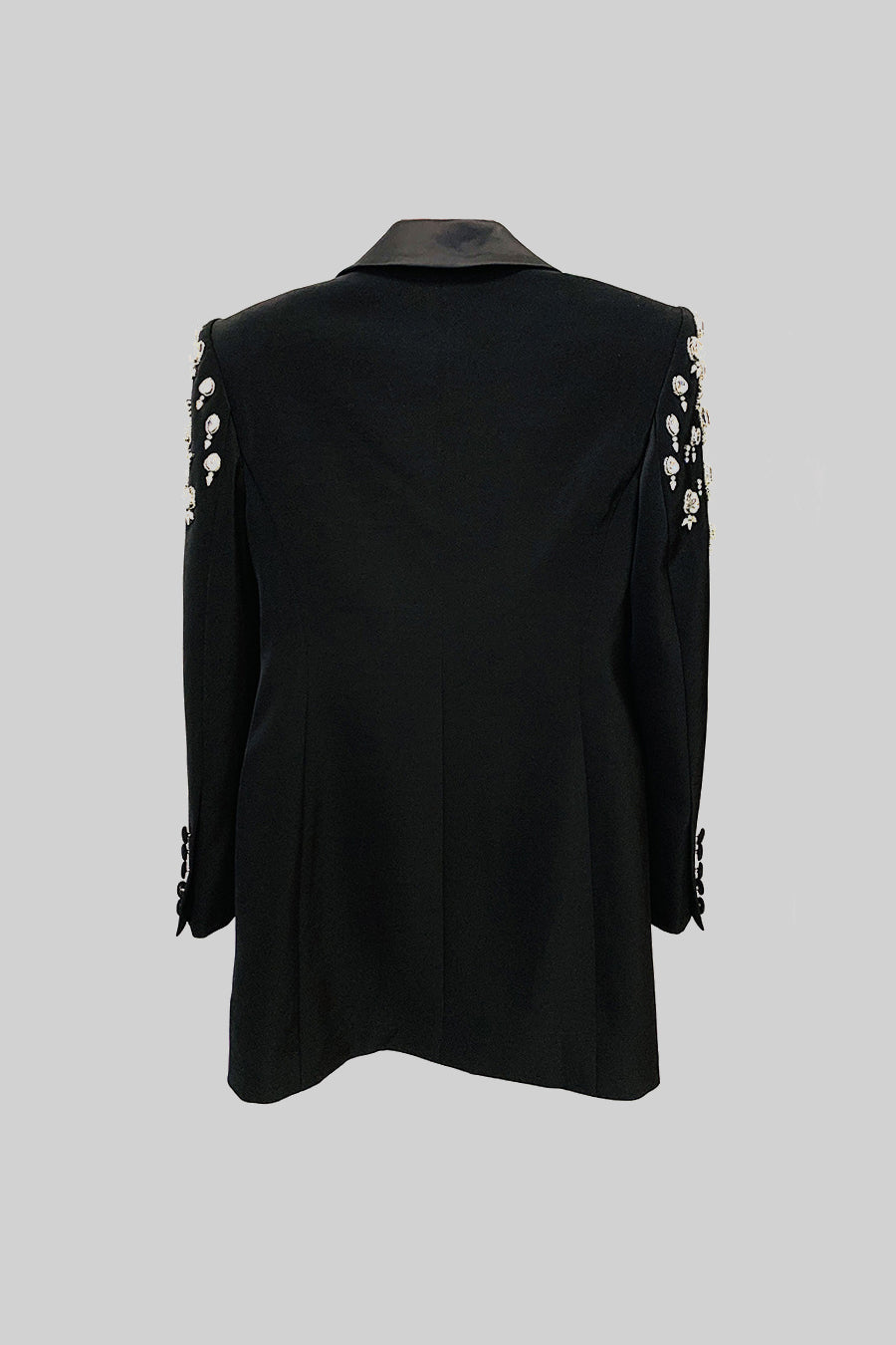 Blazer Elegante Com Ombros Decorados com Diamantes - Preto