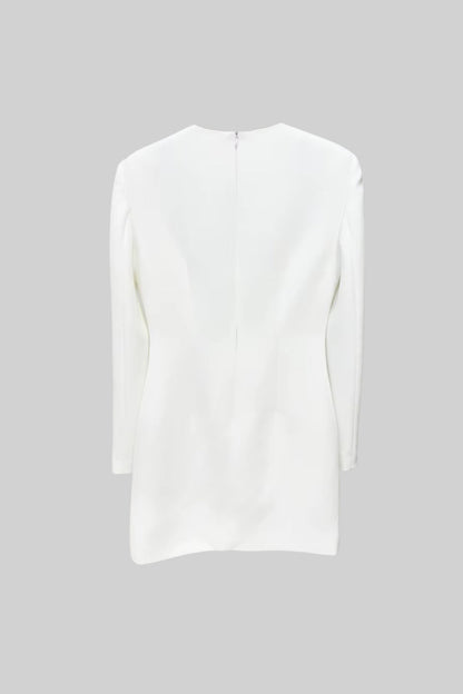 Vestido Mini de Manga Longa com Bordado Floral Contrastante - Branco