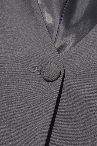 Blazer Ajustado Com Laço no Colarinho - Cinza