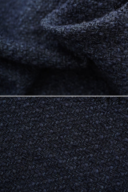 Vestido Mini de Tweed com Cinto e Bolsos em Contraste - Marinho