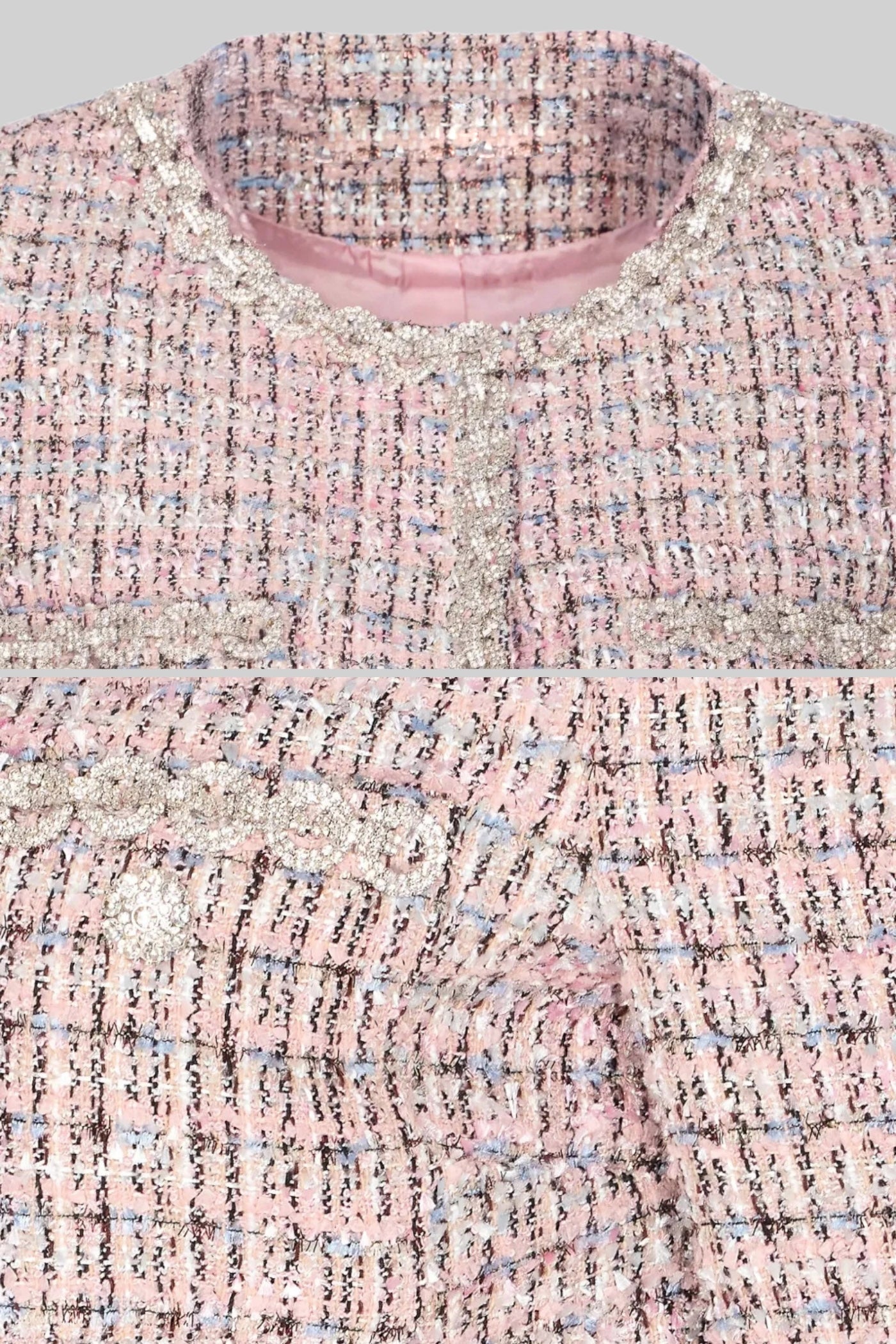 Casaco Cropped de Tweed com Punhos de Pelo Sintético - Rosa