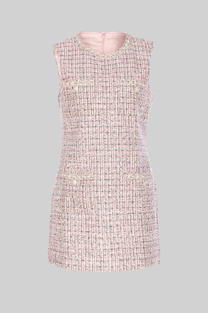 Vestido Mini em Tweed Sem Mangas - Rosa