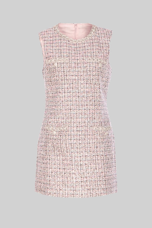 Vestido Mini em Tweed Sem Mangas - Rosa