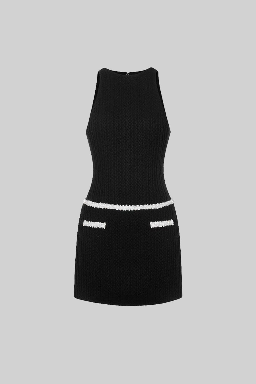 Vestido Mini Texturizado Elegante Sem Mangas - Preto