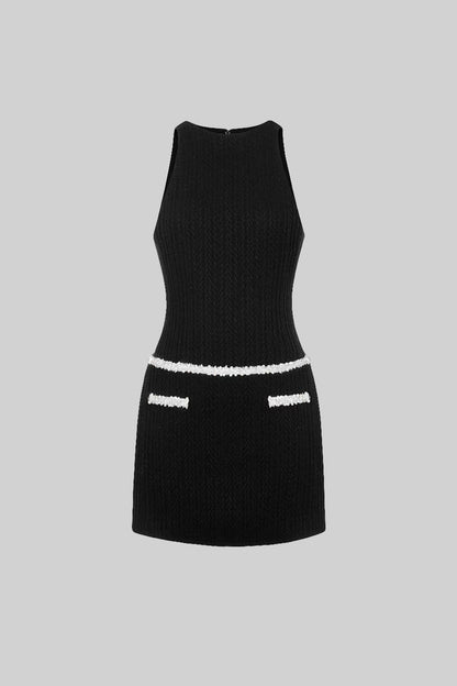 Vestido Mini Texturizado Elegante Sem Mangas - Preto