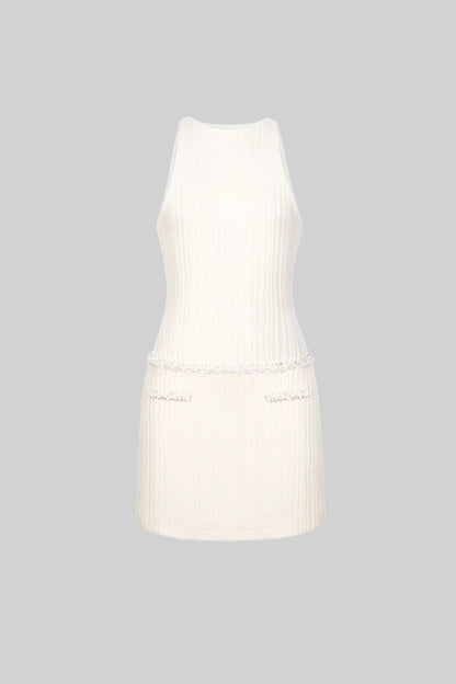 Vestido Mini Texturizado Elegante Sem Mangas - Ivoire