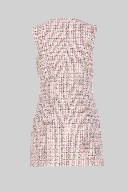 Vestido Mini em Tweed Sem Mangas - Rosa