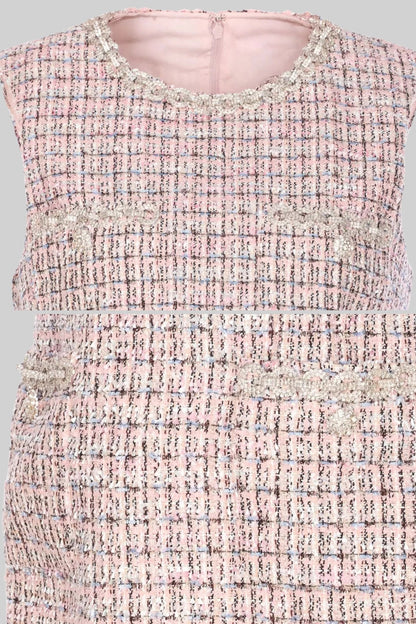 Vestido Mini em Tweed Sem Mangas - Rosa