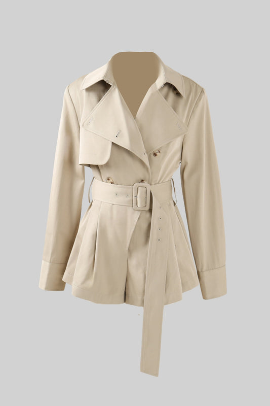 Casaco Trench Curto com Cinto - Bege