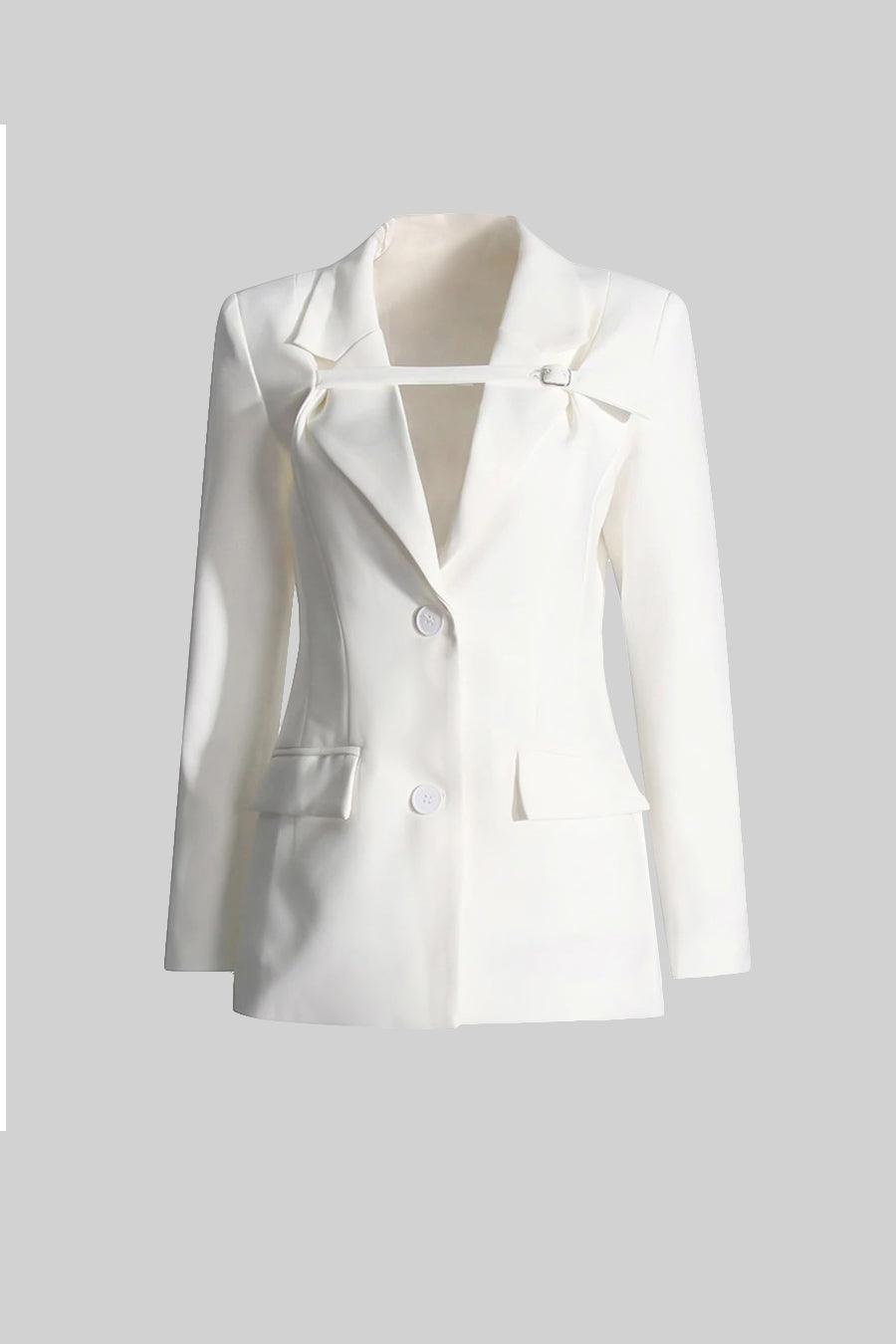 Blazer Ajustado Com Faixa Cruzada no Peito - Branco