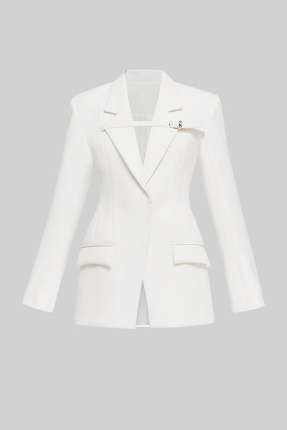 Blazer Ajustado Com Faixa Cruzada no Peito - Branco