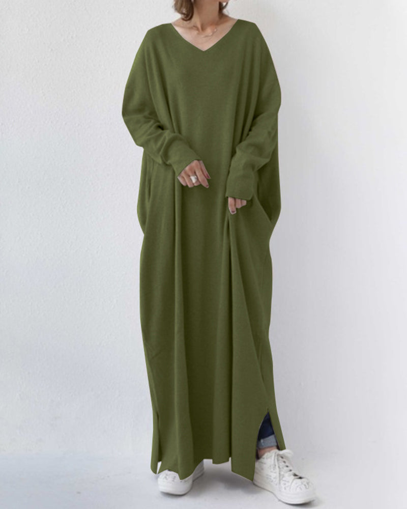 Laluna® | Vestido moderno de manga comprida e decote em V
