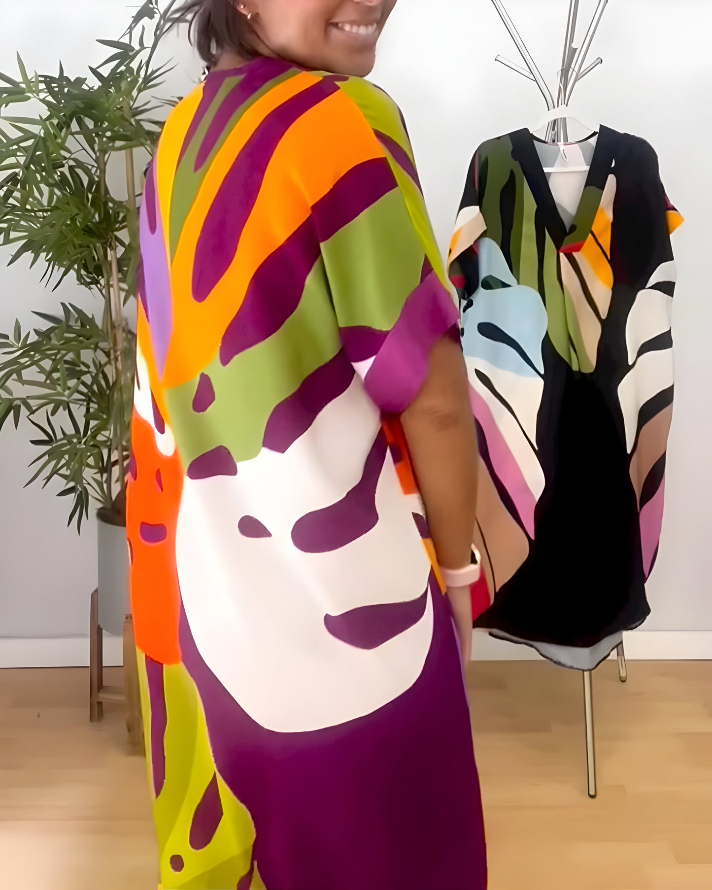 Roos™ | Vestido casual com estampa de folhas coloridas