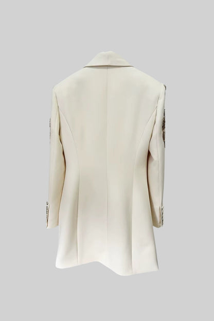 Blazer Drapado Com Bordado Intricado nos Ombros - Ivoire