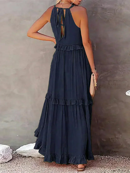 Sarah | Vestido longo com babados e alças finas
