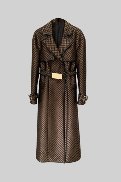 Trench Coat de Lapela Larga com Cinto de Fivela Dourada - Castanho