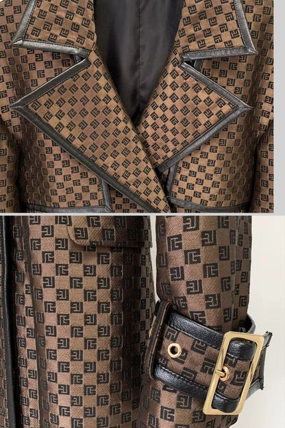 Trench Coat de Lapela Larga com Cinto de Fivela Dourada - Castanho