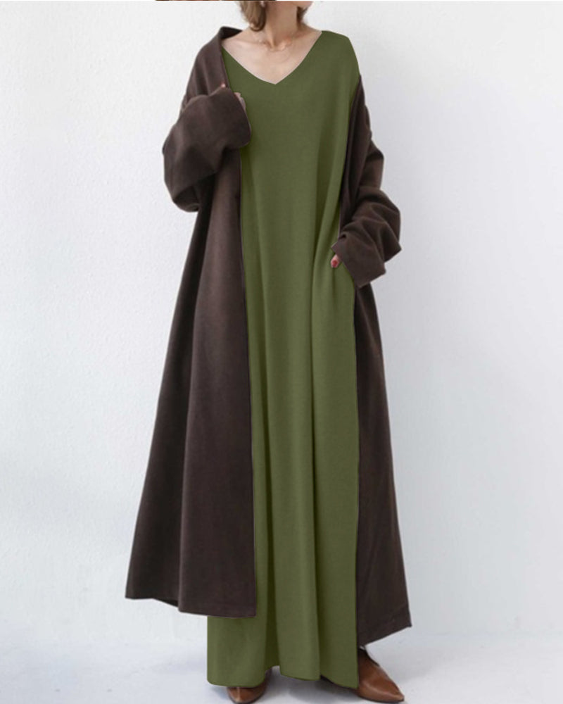 Laluna® | Vestido moderno de manga comprida e decote em V