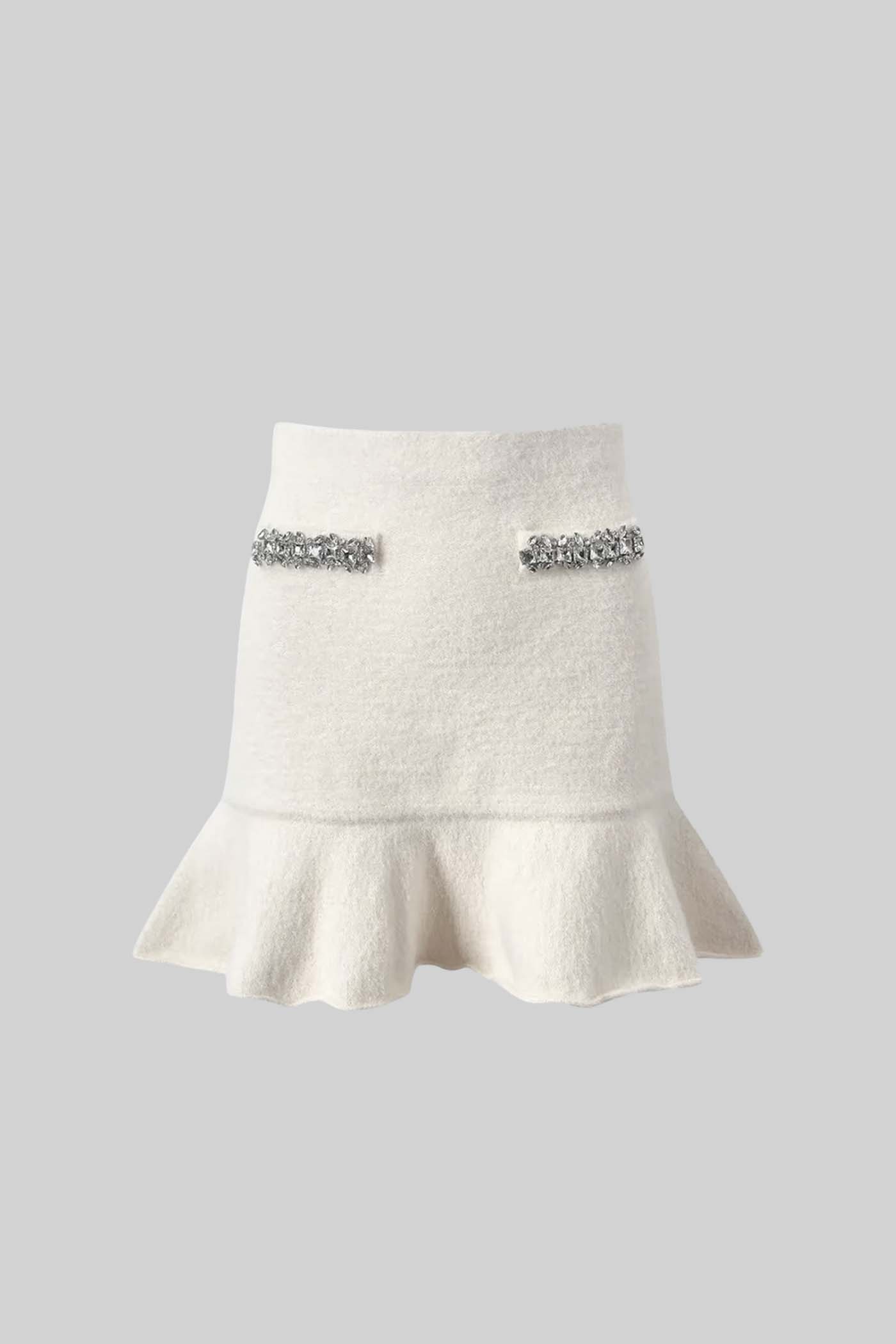 Conjunto Coordenado Soft Com Mangas Longas, Saia Mini E Aplicações Brilhantes - Branco