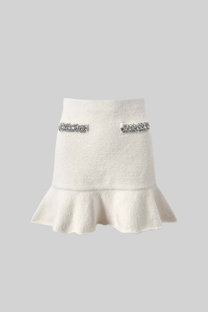 Conjunto Coordenado Soft Com Mangas Longas, Saia Mini E Aplicações Brilhantes - Branco