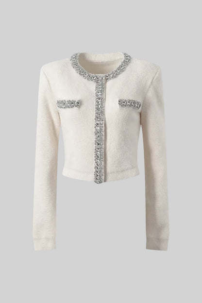 Conjunto Coordenado Soft Com Mangas Longas, Saia Mini E Aplicações Brilhantes - Branco