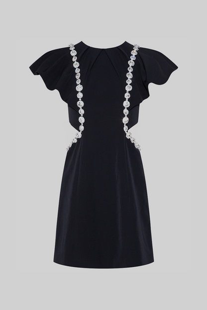Vestido Elegante com Detalhes em Diamante - Preto