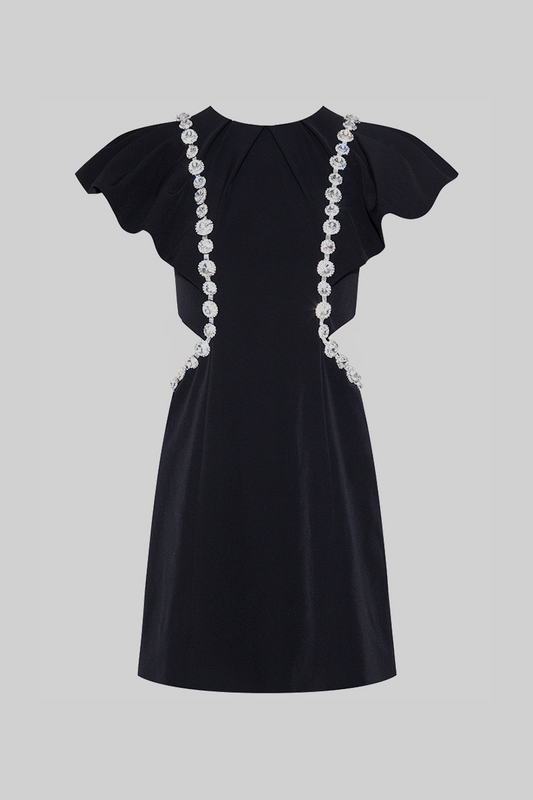 Vestido Elegante com Detalhes em Diamante - Preto