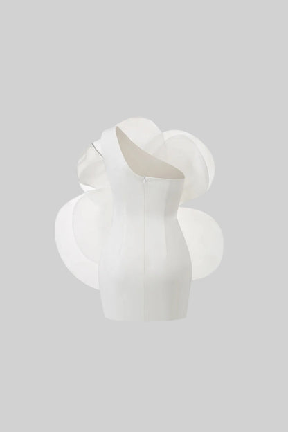 Vestido Mini Floral de Organza Volumosa 3D - Branco