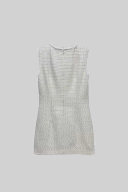 Vestido Texturizado Sem Mangas Com Laços Decorados em Metal - Branco