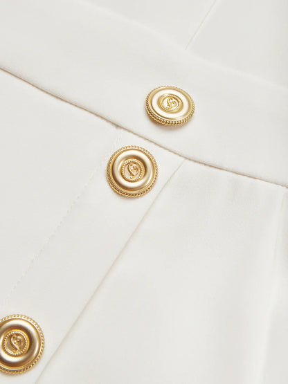 Aina - Vestido midi liso com fenda de botões e decote redondo