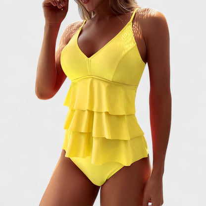 Lia – Fato de Banho Liso com Volantes Elegantes