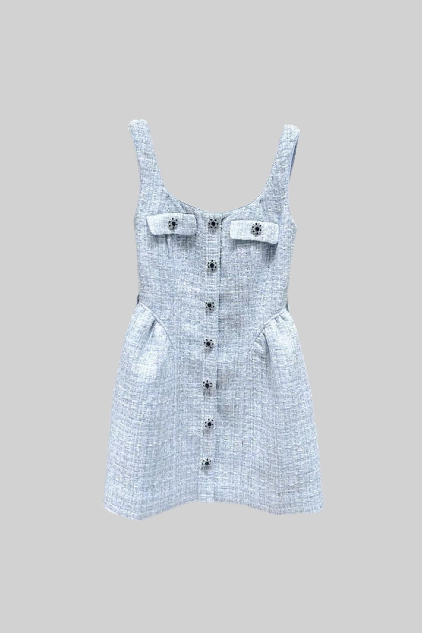 Vestido Mini Texturizado Com Corpete Justo E Botões Contrastantes - Azul Claro